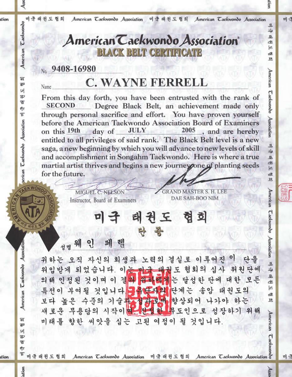 Taekwondo Certificate